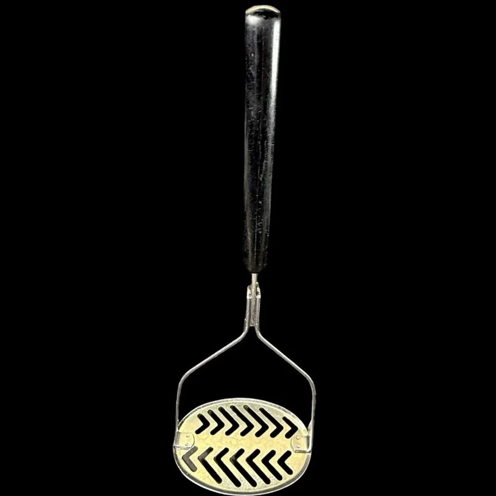Vintage Ekco Forge Stainless Steel Potato Masher‎ Hand Press Black Handle